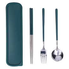 Reusable Travel Utensil Set Stainless Steel Cutlery with Case Eco Friendly for Camping Lunch Box Green Silver