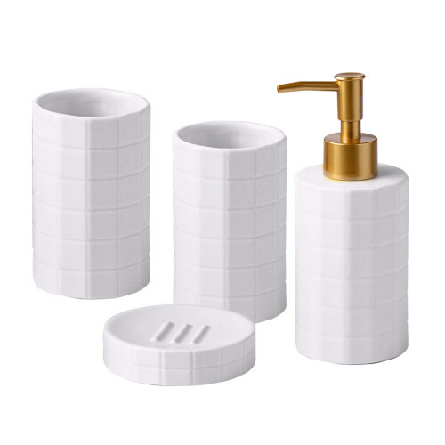 Modern Ceramic Bathroom Organization Slip-White Four Piece Set