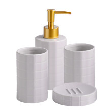 Luxurious Glazed Ceramic Toothbrush-Light Grey Four Piece Set