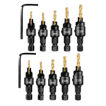 2 Setsx5pcs Countersunk Drill Hexagonal Handle Steel Hole Opener Set Wood Taper Hole Integrated Drill Bit Gold