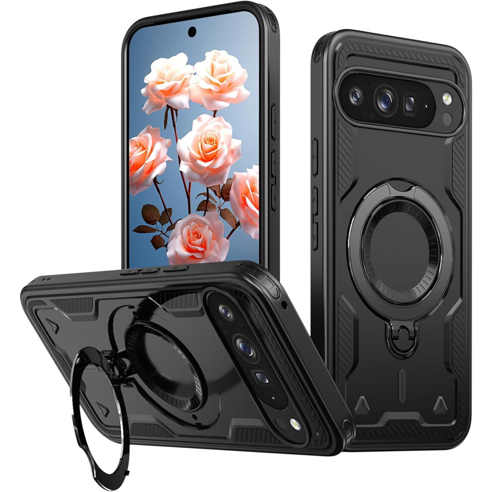 Magnetic Case For Google Pixel 9A With Rotatable Ring Holder, Compatible With Magsafe, Military Shockproof Kickstand 9365509728260
