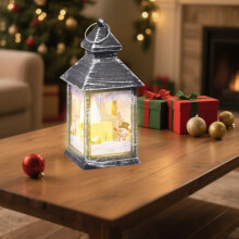 Battery Operated Christmas Indoor Lantern, LED Decorative Light with Santa Snowman, Portable Hanging Handle for Dining Table Party Holiday Decor