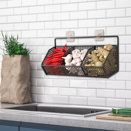 No Punch Ginger Garlic Hanging Basket Kitchen Shelf – Wall Mounted Spice Organizer, Multi-Function, Sturdy ABS, Space-Saving