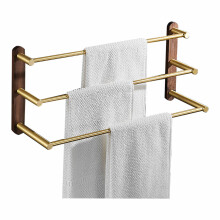 Modern Gold Aluminum Bathroom Towel Bar with Black Walnut Base, 78cm Double Bar Wall Mounted Rack