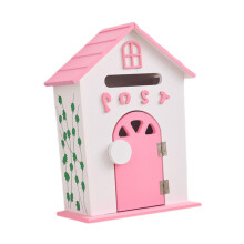 Pink Wood Wall Mounted Mailbox with Lock, Rustic Farmhouse Style Locking Mailbox for Home