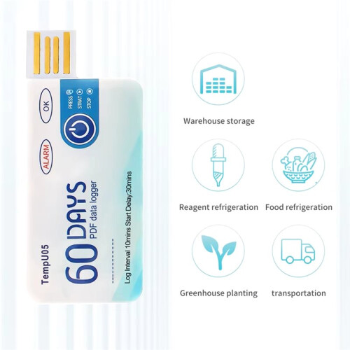 TempU05 60 Days Temperature Data Logger USB Recorder PDF Report  for Warehouse Storage 2pc