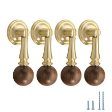 Brushed Gold Cabinet Handles with Walnut Wood Accent, Brass Drawer Pulls for Kitchen and Wardrobe, 4 Pcs