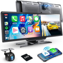 Autoradio CarPlay inalámbrico - PODOFO - 9,3 pulgadas - Bluetooth doble - Cámara de reversa AHD - Tarjeta SD de 64 Go