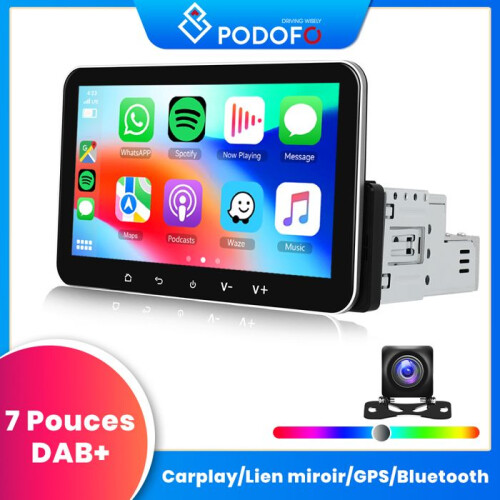 Autoradio 1DIN - PODOFO - 7 pollici - CarPlay e Android Auto wireless - GPS, Bluetooth, DAB+