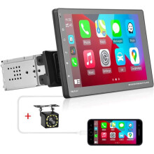 Autoradio - PODOFO - 1Din 9 pulgadas - CarPlay y Android Auto - Pantalla táctil extraíble - Cámara de reversa impermeable