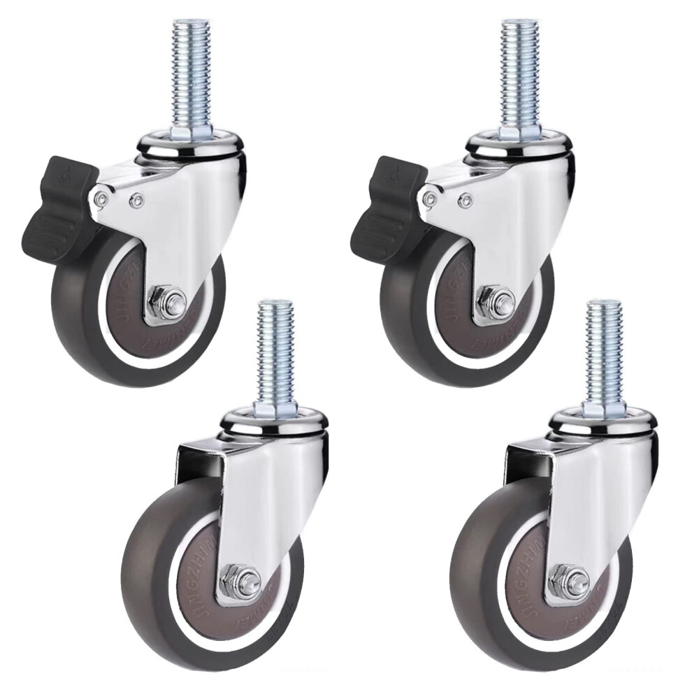 Heavy Duty Furniture Casters M12 Threaded Stem Rubber Swivel Wheels With Brake 75Mm Silent Rotation For Equipment 9771547382201