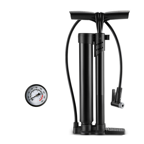 Fahrrad-Standpumpe mit Manometer,-Kurzes Schwarz