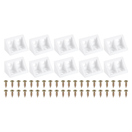 White Plastic Corner Braces 10 Pcs Right Angle Brackets for Cabinet Drawer Shelf