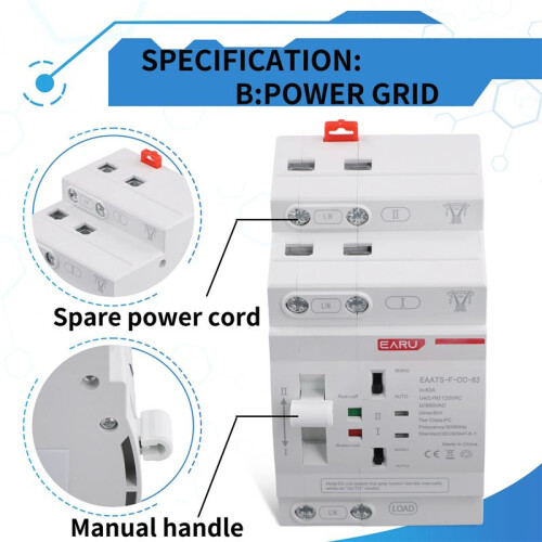 EARU Power  Uninterruptible Power Supply Emergency Power Automatic  Toggle Dual Power Automatic  2P 63A 110V B