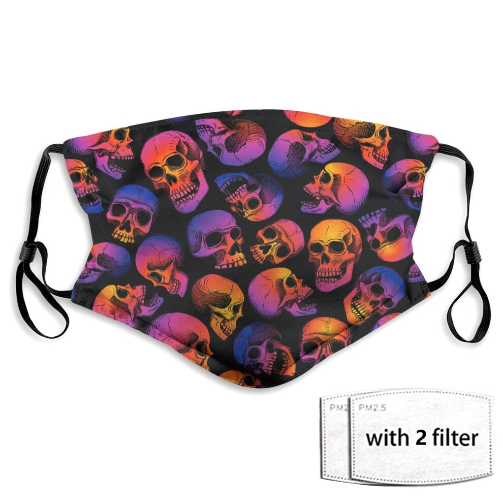 Reusable Face Mask With Filters Adjustable Washable 3D Printed Skull Design For Men And Women 9771547382379