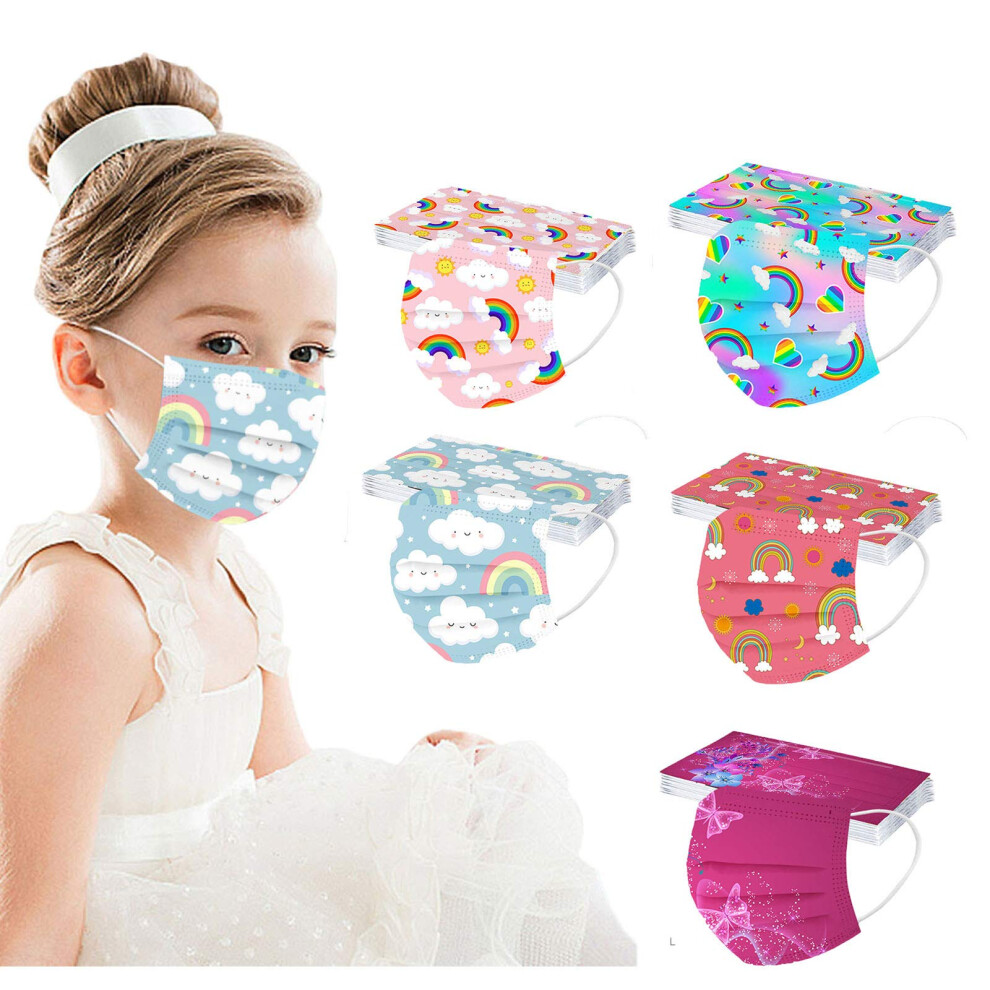 Kids Disposable Face Masks 50Pcs Colorful 3 Ply Breathable Design With Adjustable Nose Clip For School 9771547382492