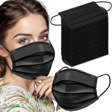 Black Disposable Face Masks 100 Pack 4 Ply Activated Carbon Filter Breathable Comfort Fit for Adults Office and Daily Use