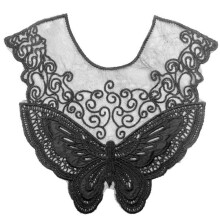 1 Stuks Polyester Zwarte Stof Bloem Kant Naaien Applique Kanten Kraag Hals Kraag Applique