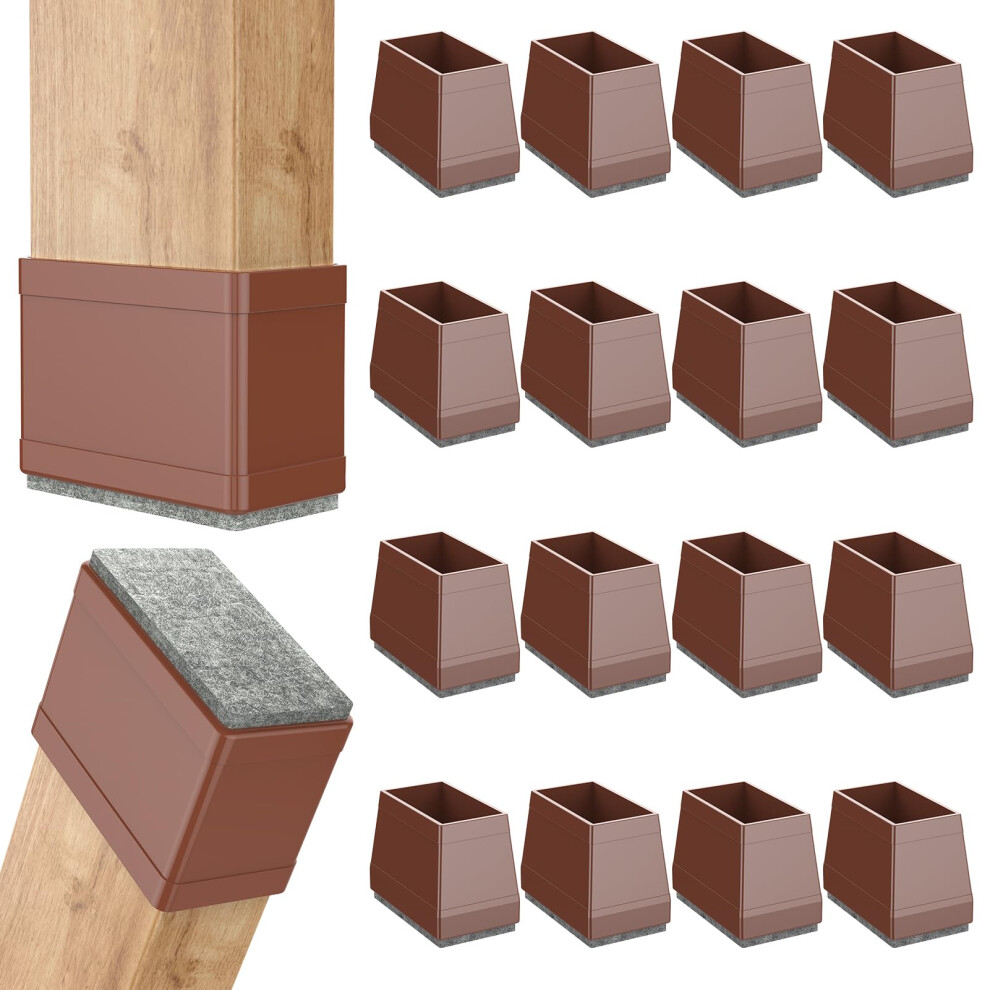 Rectangle Silicone Chair Leg Protectors For Hardwood Floors With Felt Pads, 16Pcs Nonslip Furniture Leg Caps, Brown 0.75X2 Inch 9771547383284