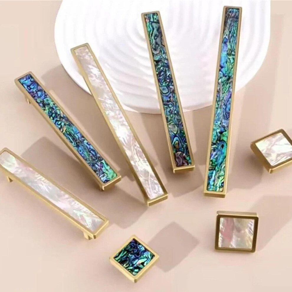 Luxury Brass Cabinet Handles With Mother Of Pearl Inlay, Solid Brass Drawer Pulls 160Mm Gold Finish 9092120008128