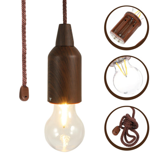 Portable Camping Light Retro Pull String LED Tent Lamp Battery Operated Warm Ambient Hanging Bulb 2