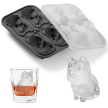 2X French Bulldog Ice- Mold, 4 Hole Fun Shapes Frenchie Bull Dog Ice- Tray for Whiskey,Cocktail,Bourbon Black