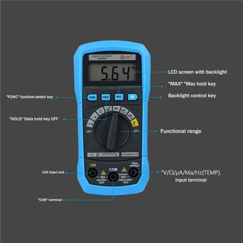 2X BSIDE ADM01 Digital Multimeter Multifunction AC/ Voltage Current Temperature Resistance Capacitance Pocket Tester 2