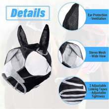 2X Horse Mask Adjustable Breathable Anti-UV Anti-Mosquito Pet Eye Protection Mesh Anti-Fly Protective Cover M