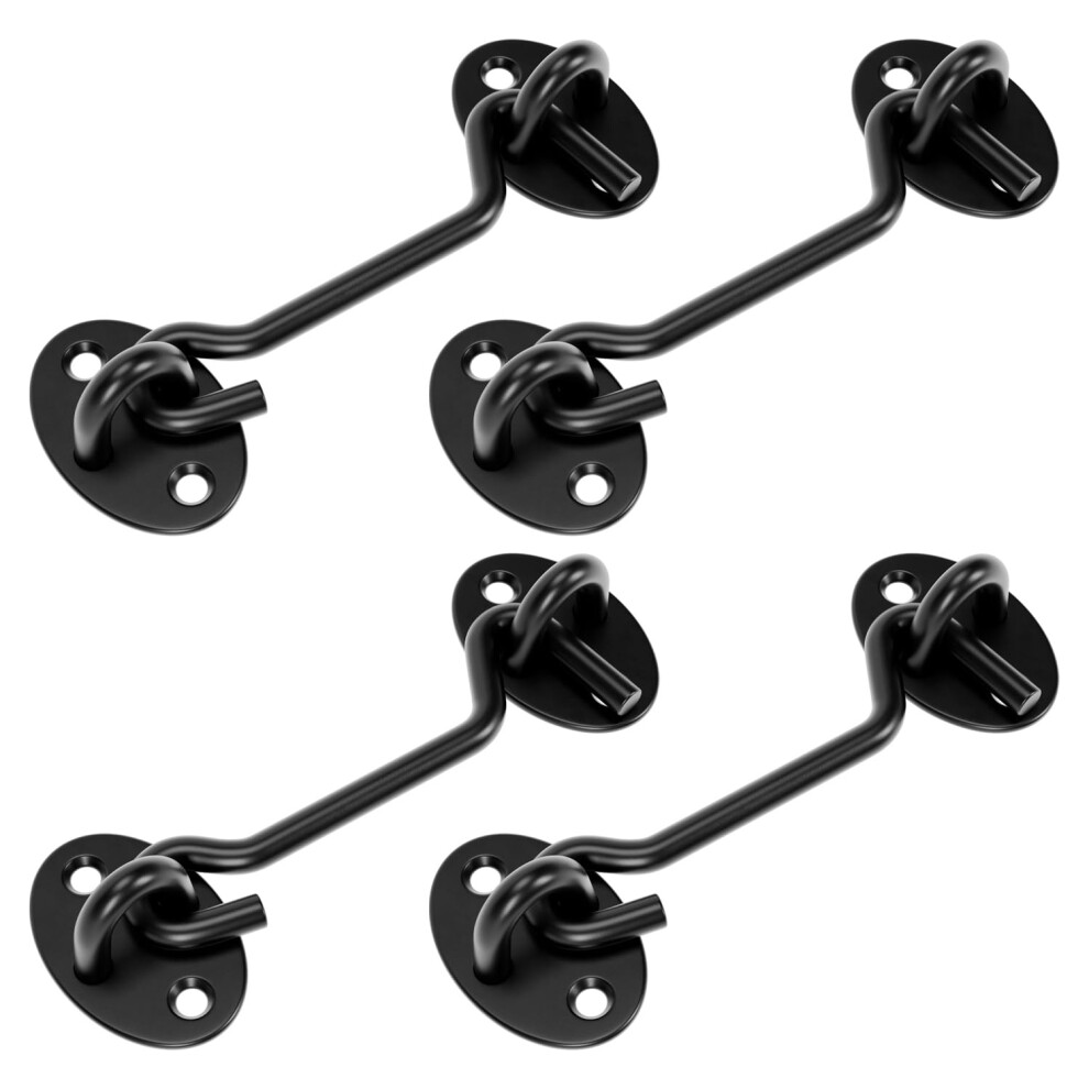 4 Inch Hook And Eye Latch For Barn Door, Black Heavy Duty Door Lock With Screws, Rustresistant Steel 4 Pack 9771547384748