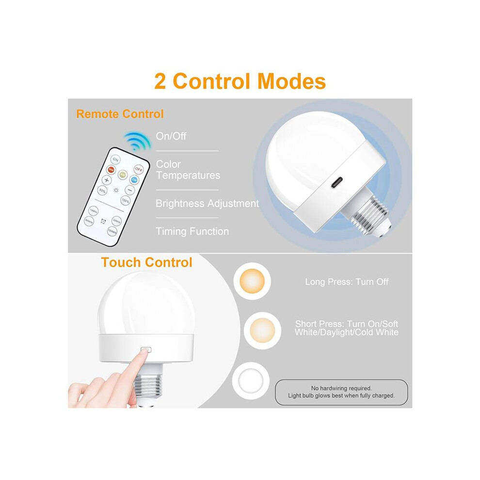 5X Rechargeable Battery Operated Bulbs, 300Lm E26 Screw In Bulb For Lamps With Remote Control Dimmable&Timer Light 6033488533665
