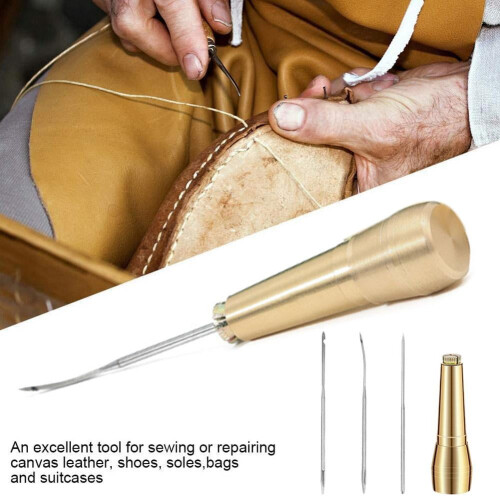 Leather Sewing Awl – Copper Handle with 3 Needles – Hand Stitching Tool 1