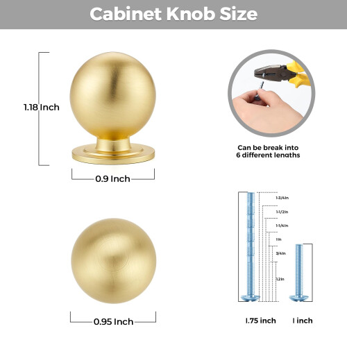 6 Pack Round Brushed Brass Cabinet Knobs, Modern Gold Drawer Pulls for Kitchen and Dresser 2