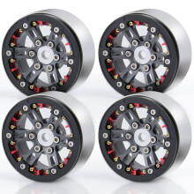 4PCS 1.9 Inch Aluminum Beadlock Wheels for 1/10 RC Crawler SCX10 TRX4 D90 Titanium‑Red