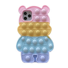 Rainbow Bear Pop It Phone Case for iPhone 6 Plus 6s Plus, Silicone Fidget Bubble Cover, 2 in 1 Protection