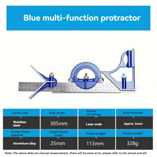 3 in 1 300mm Square Right Angle Ruler Measuring Ruler Multi Combination Protractor Tools Woodworking Tools Red 2