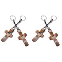 4 Peças Walnut Wood CrossKeychain Handheld Wooden KeyChain Fingertip Stress Relief Gifts Pocket