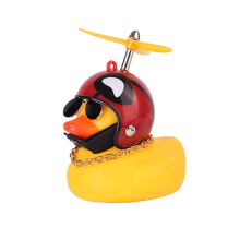 Rubber Duck Car Ornament with Propeller Helmet, Cute Yellow Squeezable Bike Horn, Durable Flexible Rubber