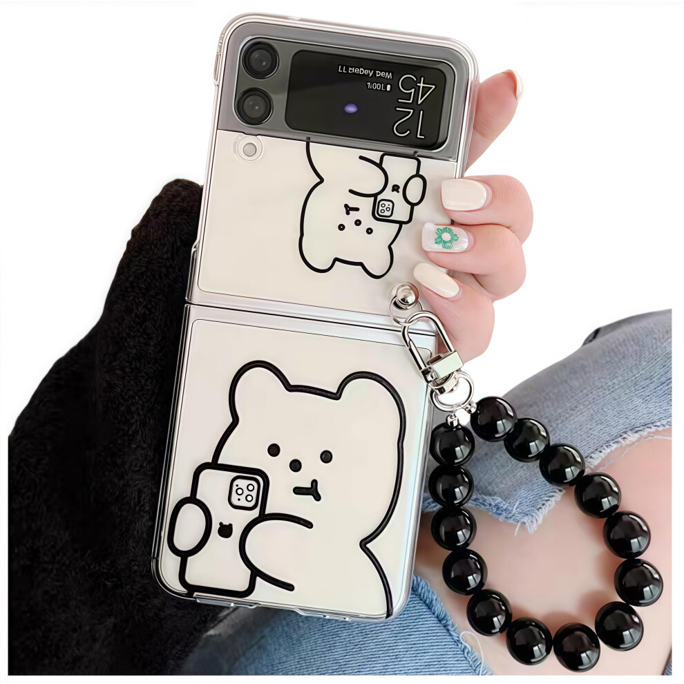 Clear Kawaii Bear Case With Bead Charm And Raised Camera Protection For Samsung Galaxy Z Flip 6 9771547387794
