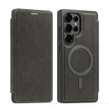 MagSafe Leather Wallet Case with RFID Blocking, Card Holder, Flip Cover, Gray for Samsung Galaxy S25 Ultra
