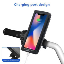 Motorcycle Phone Mount Waterproof, Bike Phone Mount with Handlebar Mount Base & Touch-Screen, 360 Rotation Phone Holder