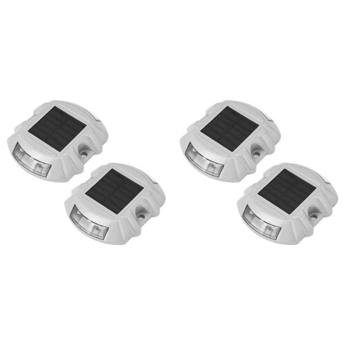 Reusable Solar Road, 4Pcs 6 LED Stud Lights Ground Garden Lawn Path Deck Dock White Warning Lights(4Pcs)