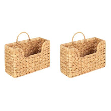 2X Handwoven Water Hyacinth Wall Magazine Holder - Hanging Organizer for Mail, Newspapers & Magazines, Boho Basket