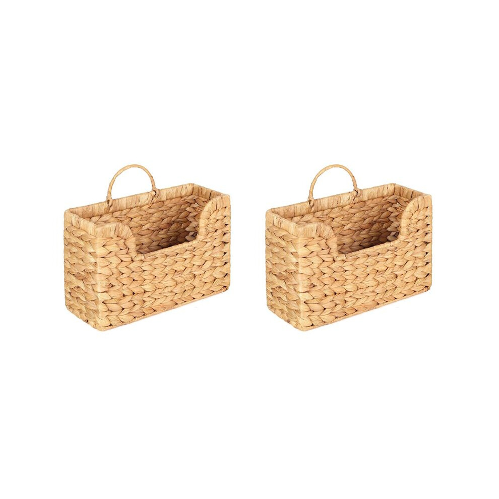 Semoic 2X Handwoven Water Hyacinth Wall Magazine Holder - Hanging Organizer For Mail, Newspapers & Magazines, Boho Basket