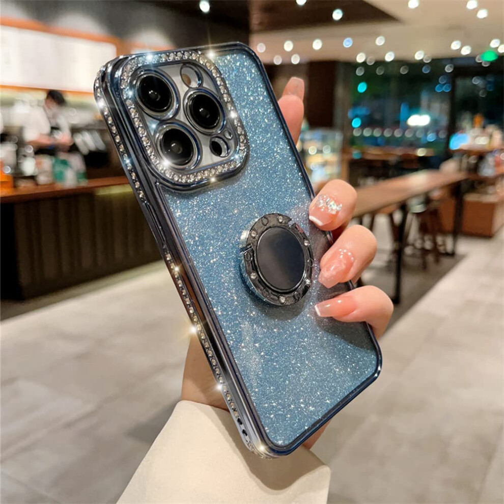 Case For Iphone 13 Luxury Plating Glitter Rhinestone Cover With 360 Ring Kickstand And Shockproof Bumper Blue 9771547388005
