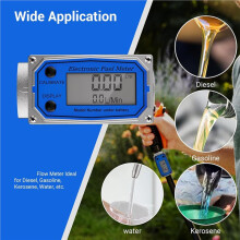 3 Set 1 Inch Fuel Flow Meter with 3/4 Inch Adapters, Digital Turbine Flow Meter 2.5-31 GPM Inline NPT Thread