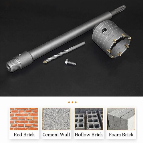 1 Conjunto de Serra de Concreto de 2 1/2 Polegadas com Haste SDS  de 220 Mm, Broca de Serra de Parede de 65 mm para Parede de Pedra de Tijolo de