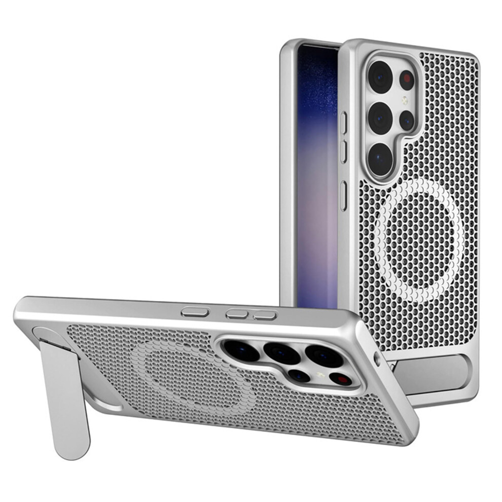 Magnetic Phone Case For Samsung Galaxy S25 Ultra S25 Plus S25, Slim Shockproof Cover With Hidden Stand And Heat Dissipation, Silver 9771547388272