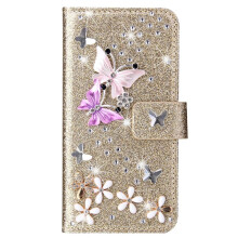 Leather Wallet Case Luxury Diamond Glitter Butterfly Design with Card Holder and Magnetic Clasp for Samsung Galaxy S25