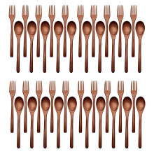 40 Pcs Wooden Spoons Forks Set Wooden Utensil Set Reusable Natural Wood Flatware Set for Cooking Stirring Eating