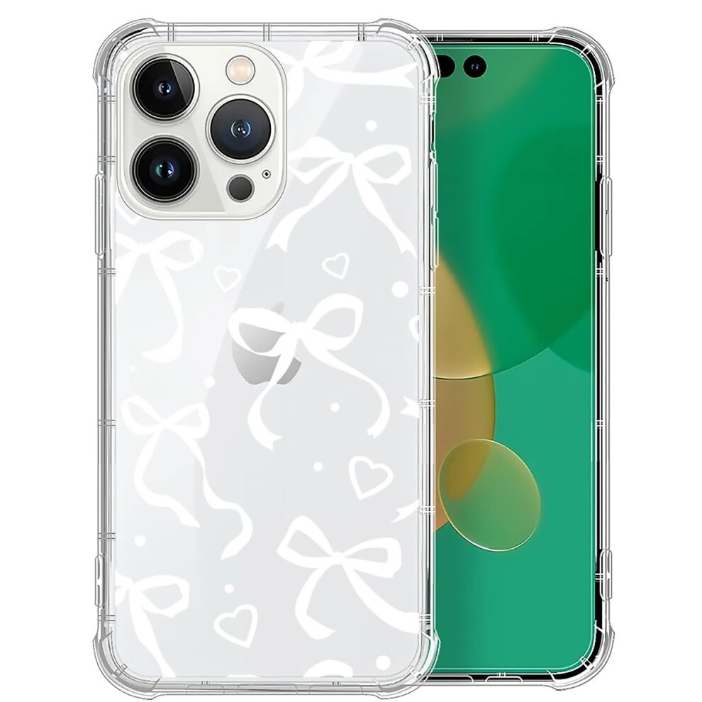 Cute Iphone 14 Pro Case Clear Slim Shockproof Soft Tpu Bumper With Bow Heart Design For Girls Women White 9092120012613